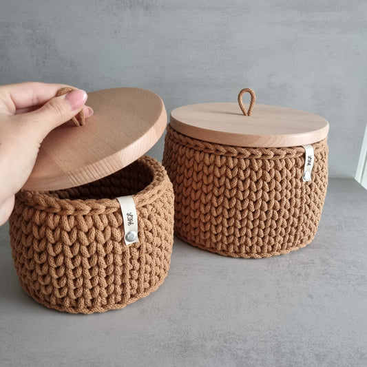 Cesta de almacenamiento de 20 cm tejida a ganchillo con algodón reciclado