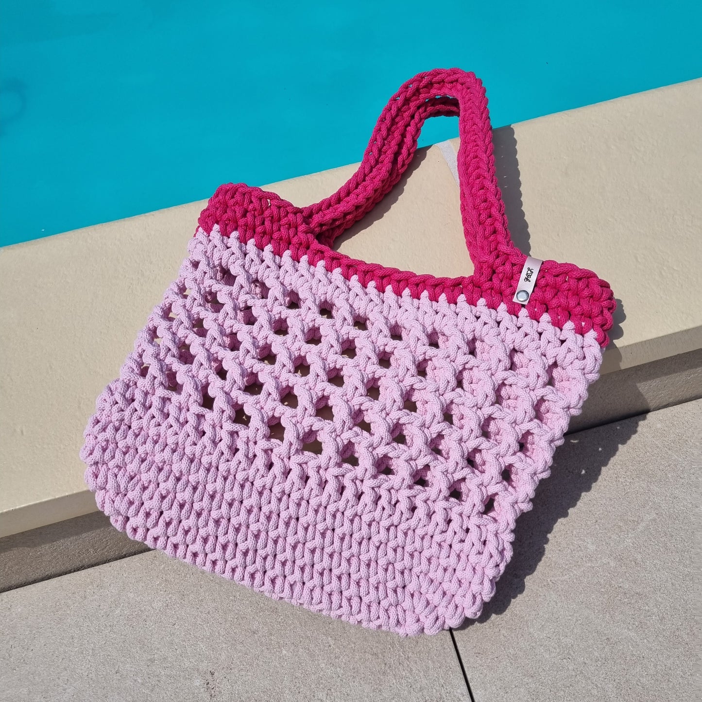 Strandtasche Sommertasche gehäkelt aus recycelten Öko-Tex Baumwolle