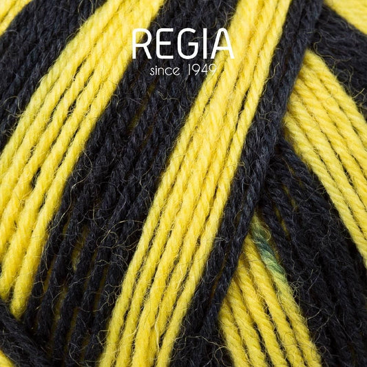 REGIA 4-fädig Color 9801269-05391 schwarz/gelb Handstrickgarn, Sockengarn, 100g Knäuel
