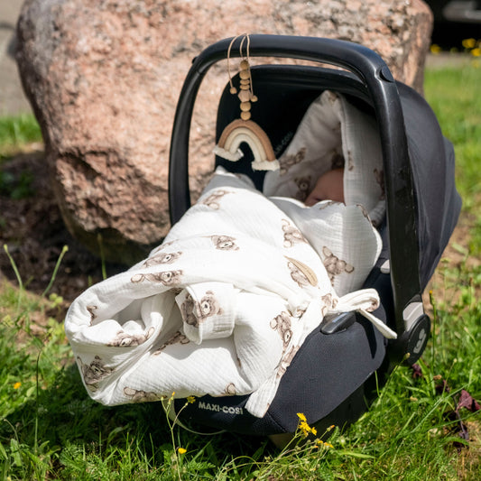 Einschlagdecke Musselin Teddybär – Perfekt für Autoschale Ganzjährig