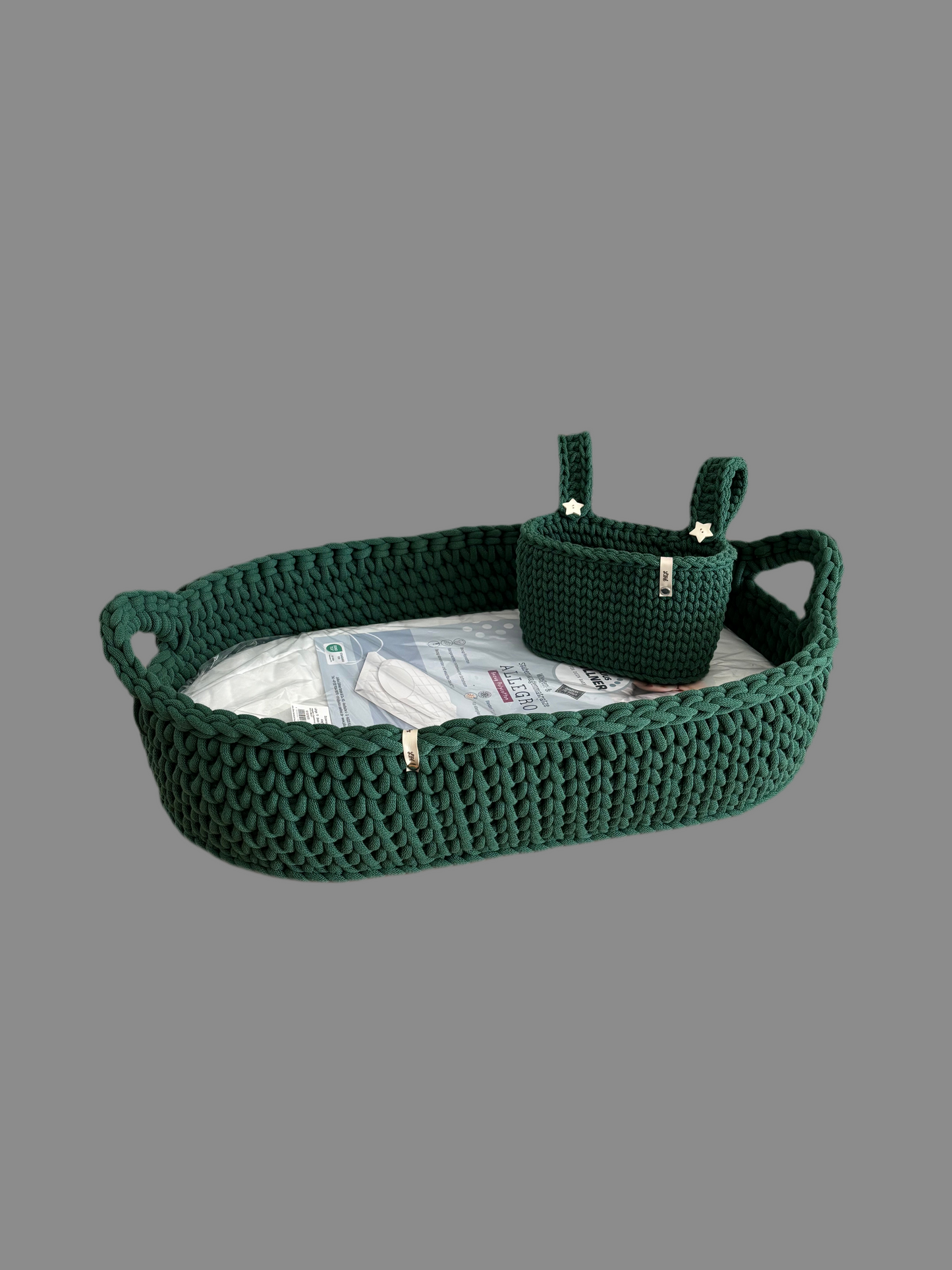 Wickelkorb mit Holzboden gehäkelt aus recycelten Öko-Tex Baumwolle
