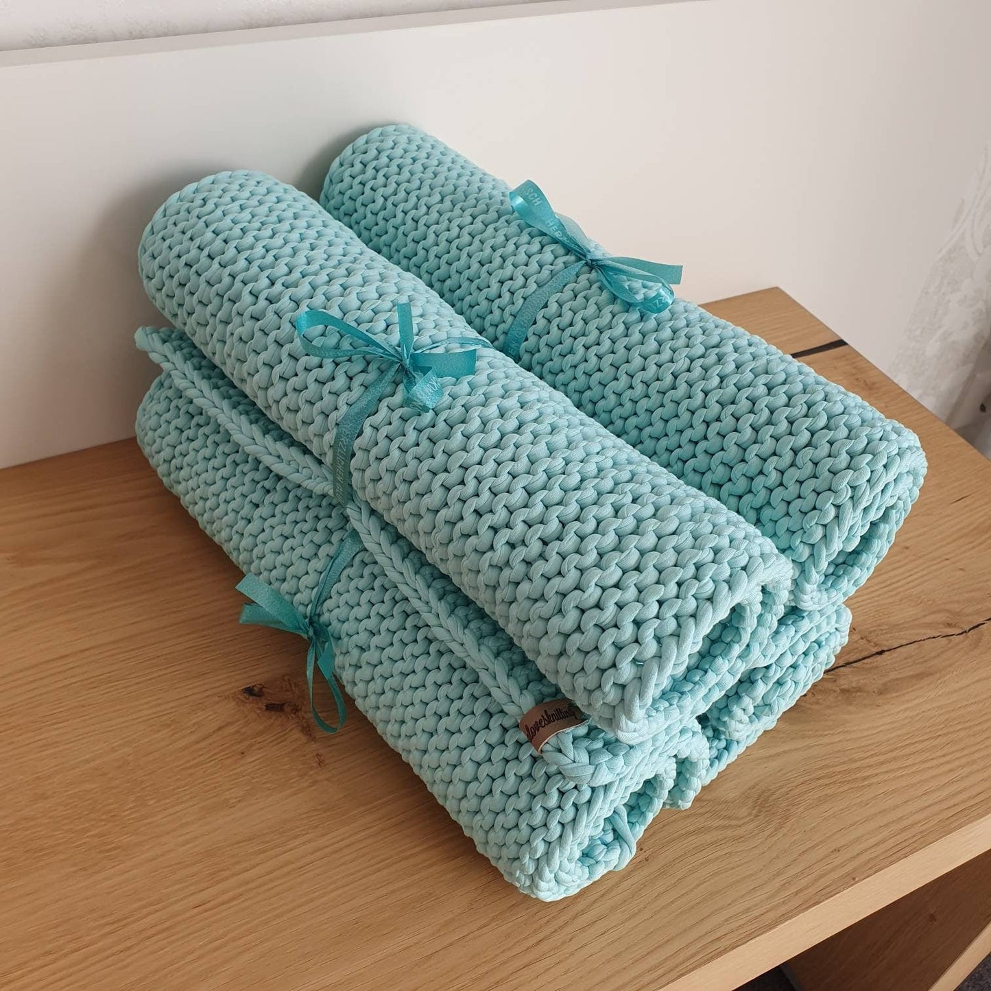 Tischsets Platzsets Gr. L Untersetzer Tischdeko gestrickt Baumwolle 100% recycelt
