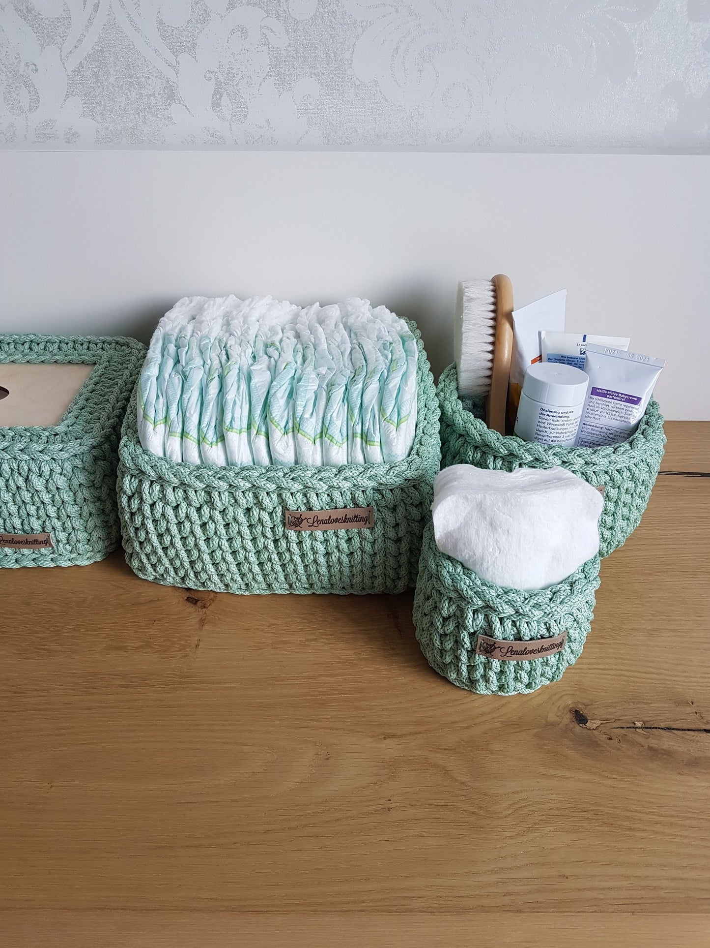Häkel-Körbchen-Set mit Taschentücher-Box aus Öko-Tex Baumwolle