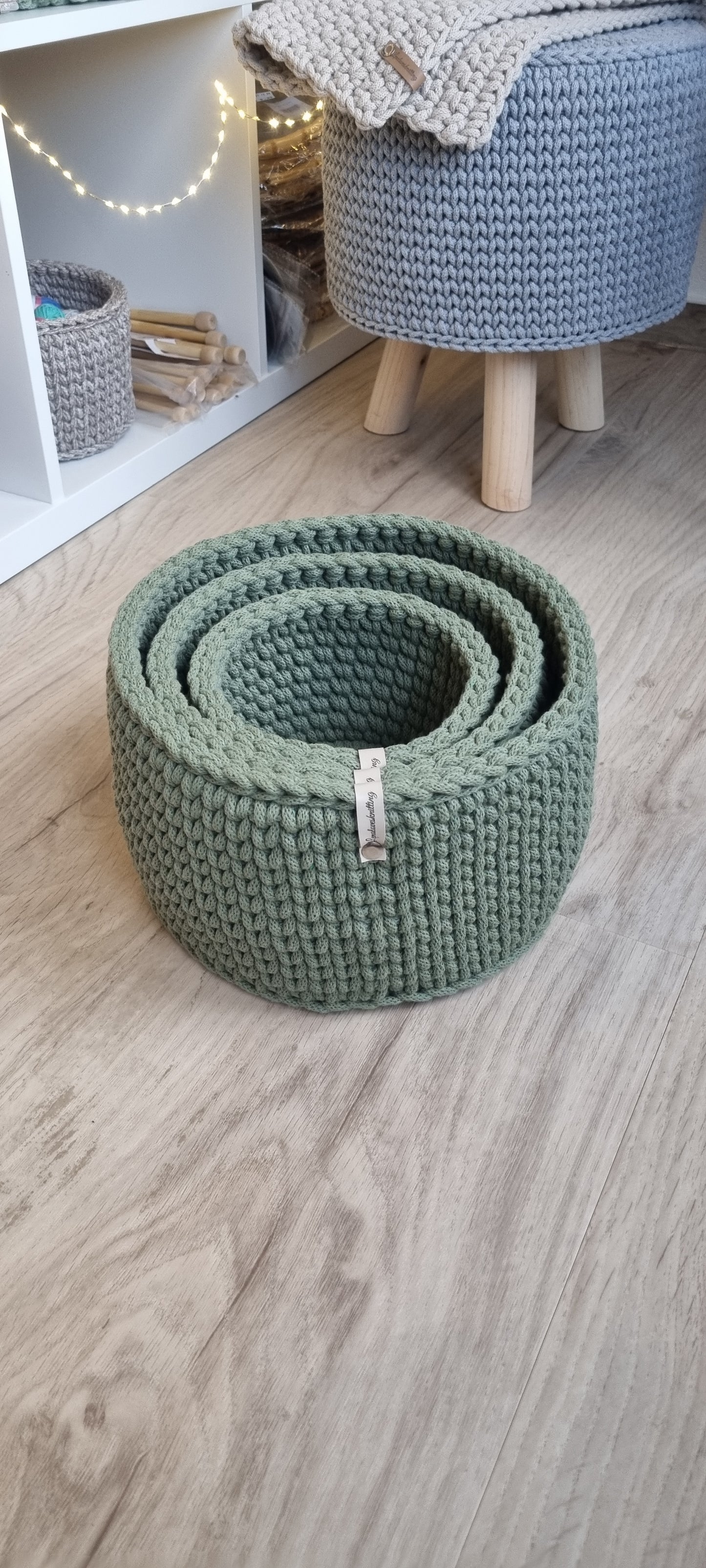 Handgemachtes 3er Korbset XXL aus recycelter Baumwolle