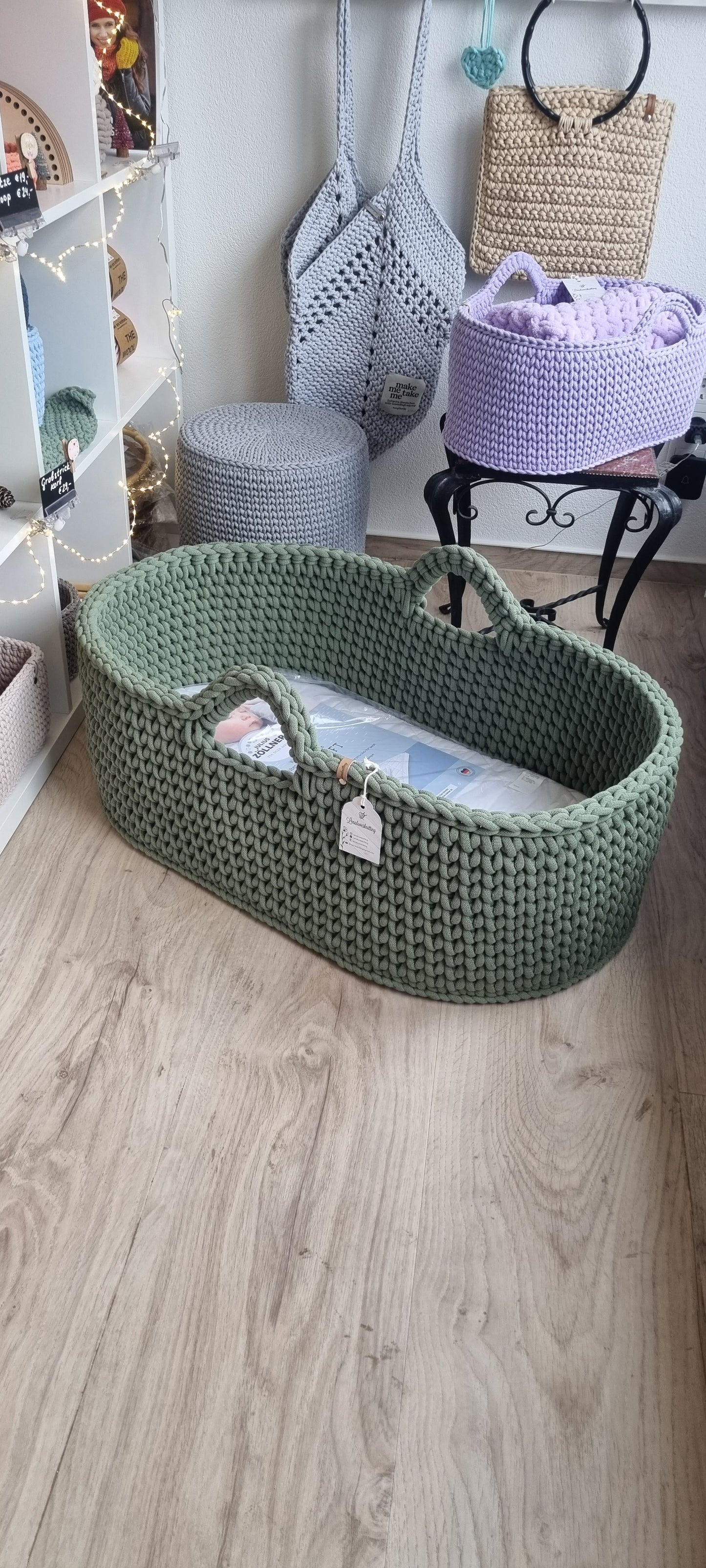 Berceau bébé panier moïse au crochet en coton Oeko-Tex