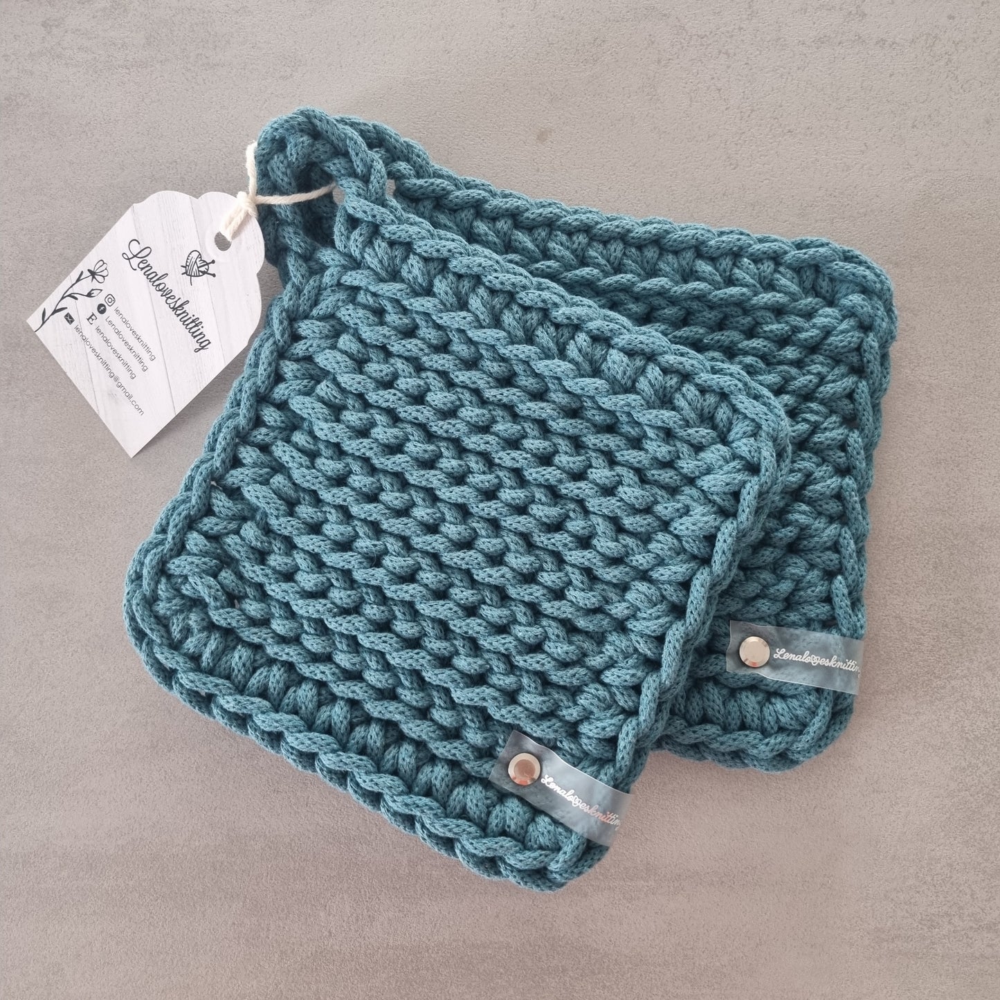 2er Set gehäkelte Topflappen Topfuntersetzer aus recycelten Baumwolle Untersetzer für die Küche
