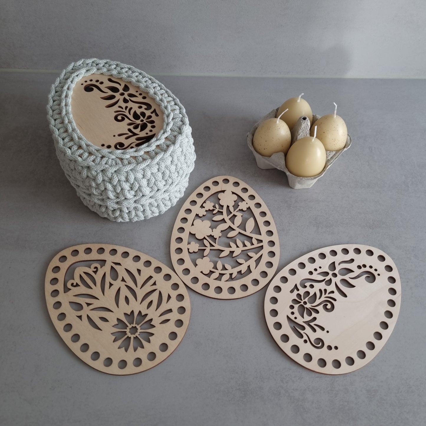 Set: Holzdeckel mit Holzboden in Ei-Form