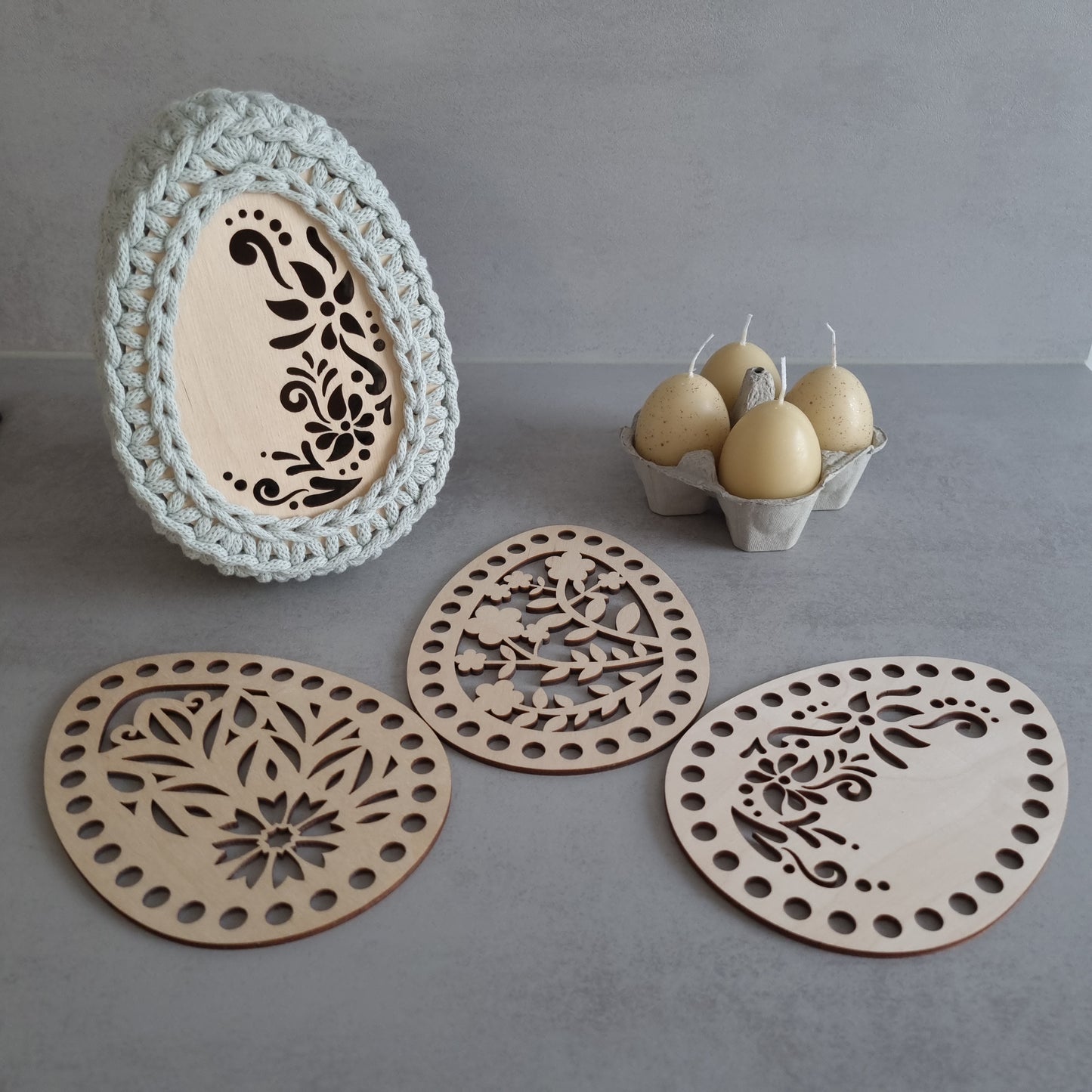 Set: Holzdeckel mit Holzboden in Ei-Form