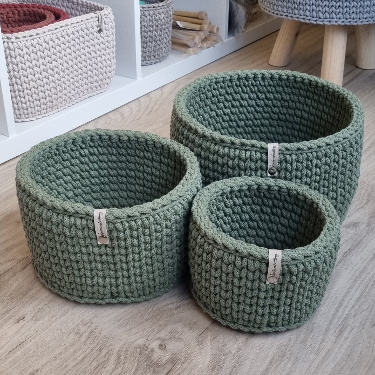 Handgemachtes 3er Korbset XXL aus recycelter Baumwolle