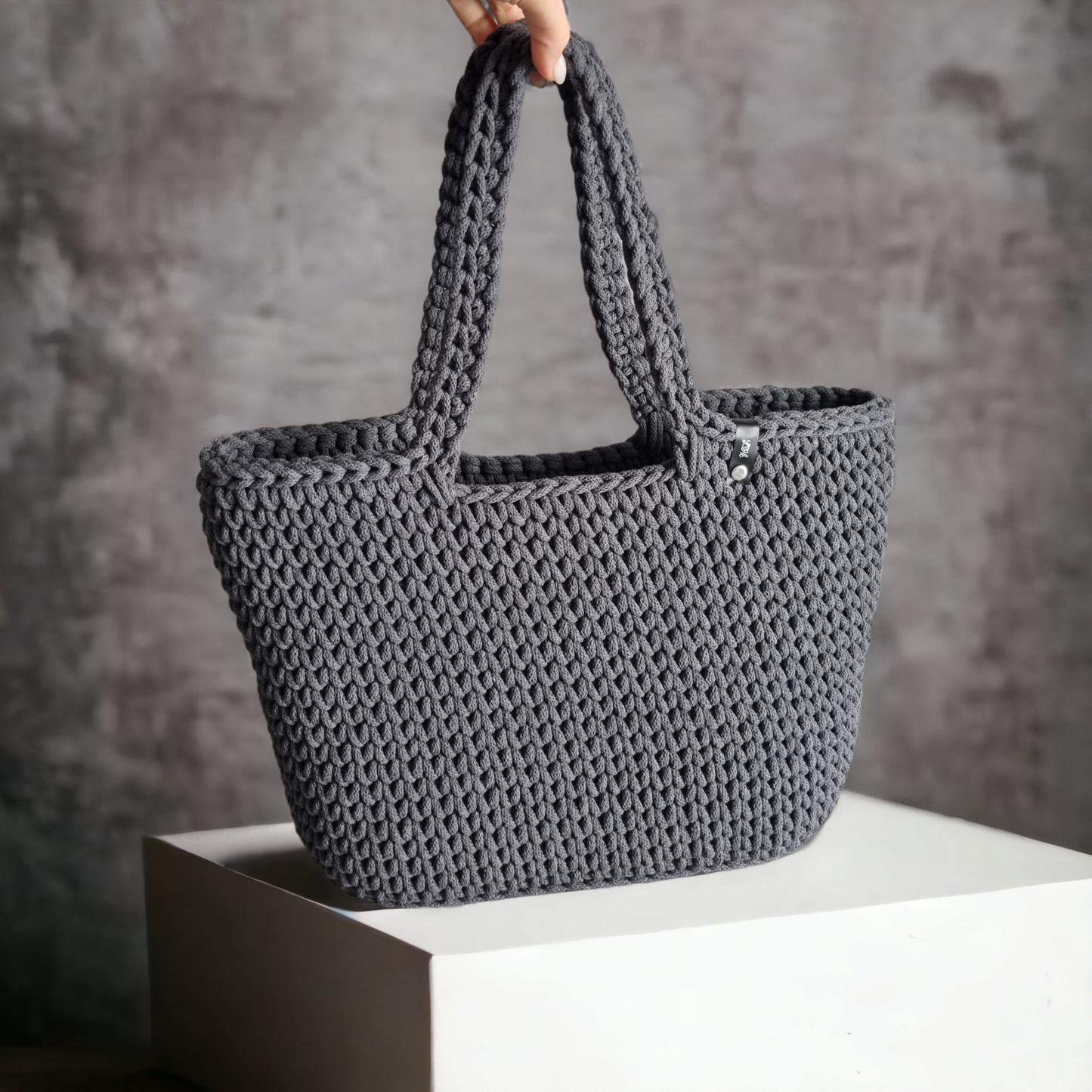 Einkaufstasche Shopper Strandtasche gehäkelt aus recycelten Öko-Tex Baumwolle