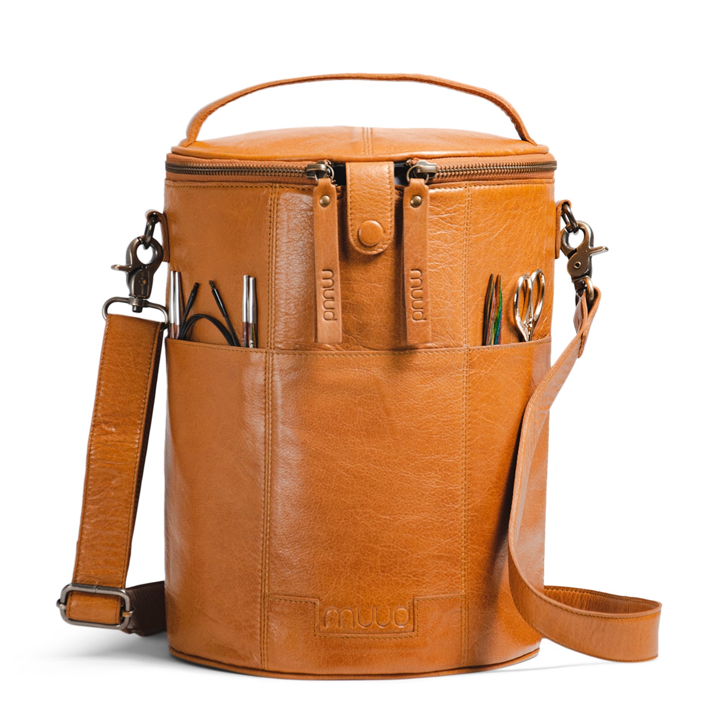MUUD Saturn XL Handgemachte Ledertasche Stricktasche Kulturtasche Scherentasche
