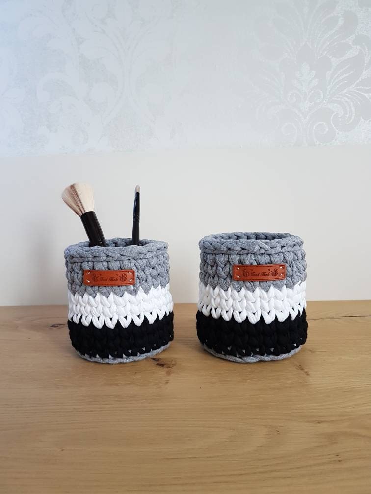 Crochet Basket Storage Pen Holder Utensilo Basket Crocheted Crochet Basket Textile Yarn Pen Holder Brush Holder
