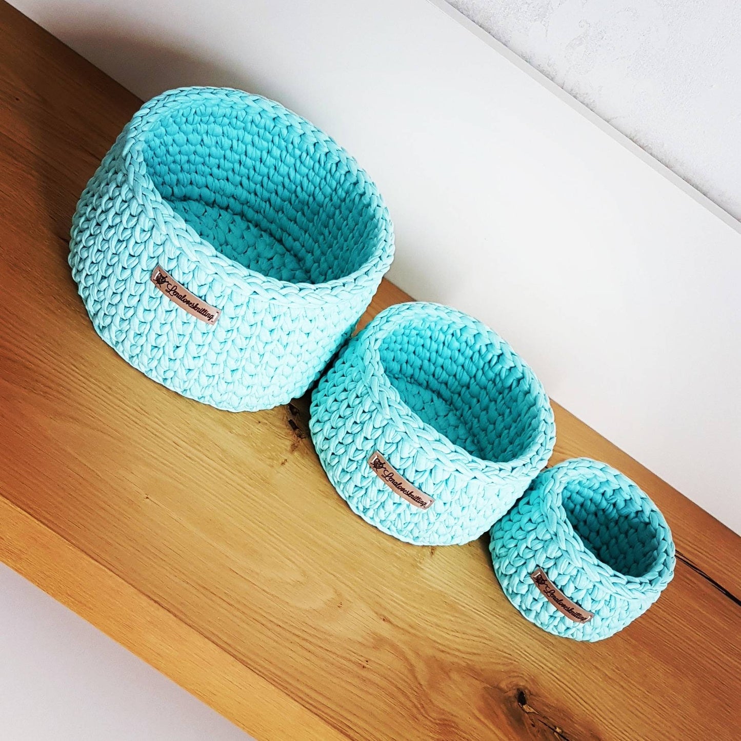 3er Set Körbe gehäkelt aus dem Textilgarn Ideal für den Wickeltisch