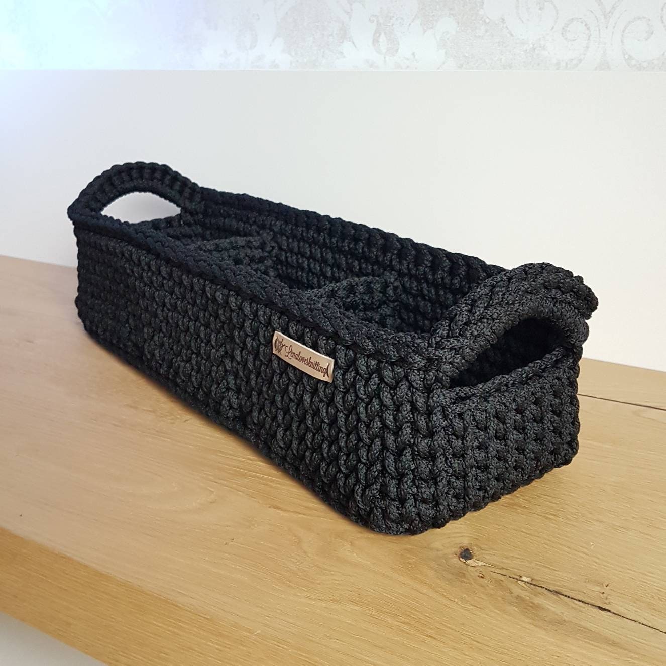 Aufbewahrungskorb Organizer Utensilienkorb rechteckig Gehäkelt aus recycelten Baumwolle auf Wunsch mit Fächern und Henkeln
