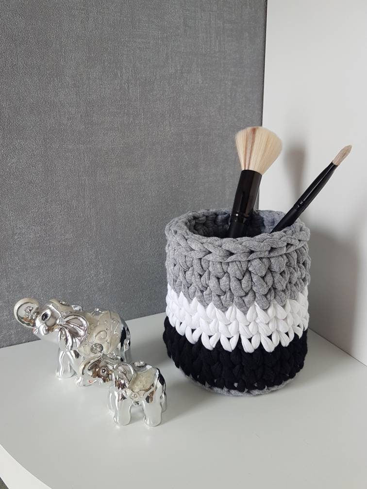 Storage basket organizer utensil basket rectangular Crocheted from rec –  lenalovesknitting