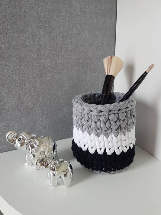 Crochet Basket Storage Pen Holder Utensilo Basket Crocheted Crochet Basket Textile Yarn Pen Holder Brush Holder