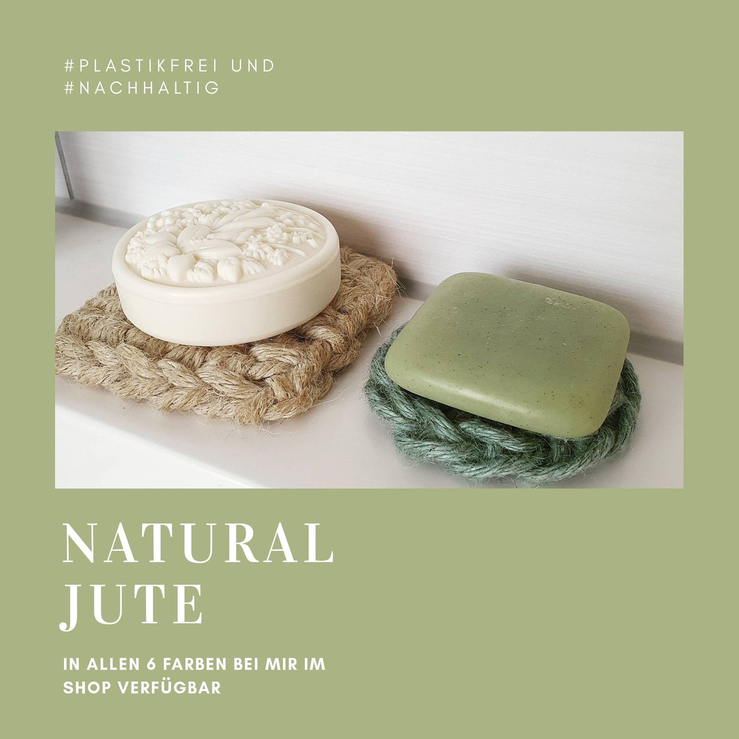 Seifenunterlage gehäkelt aus 100% natürlichen Jute, robust langlebig und plastikfrei