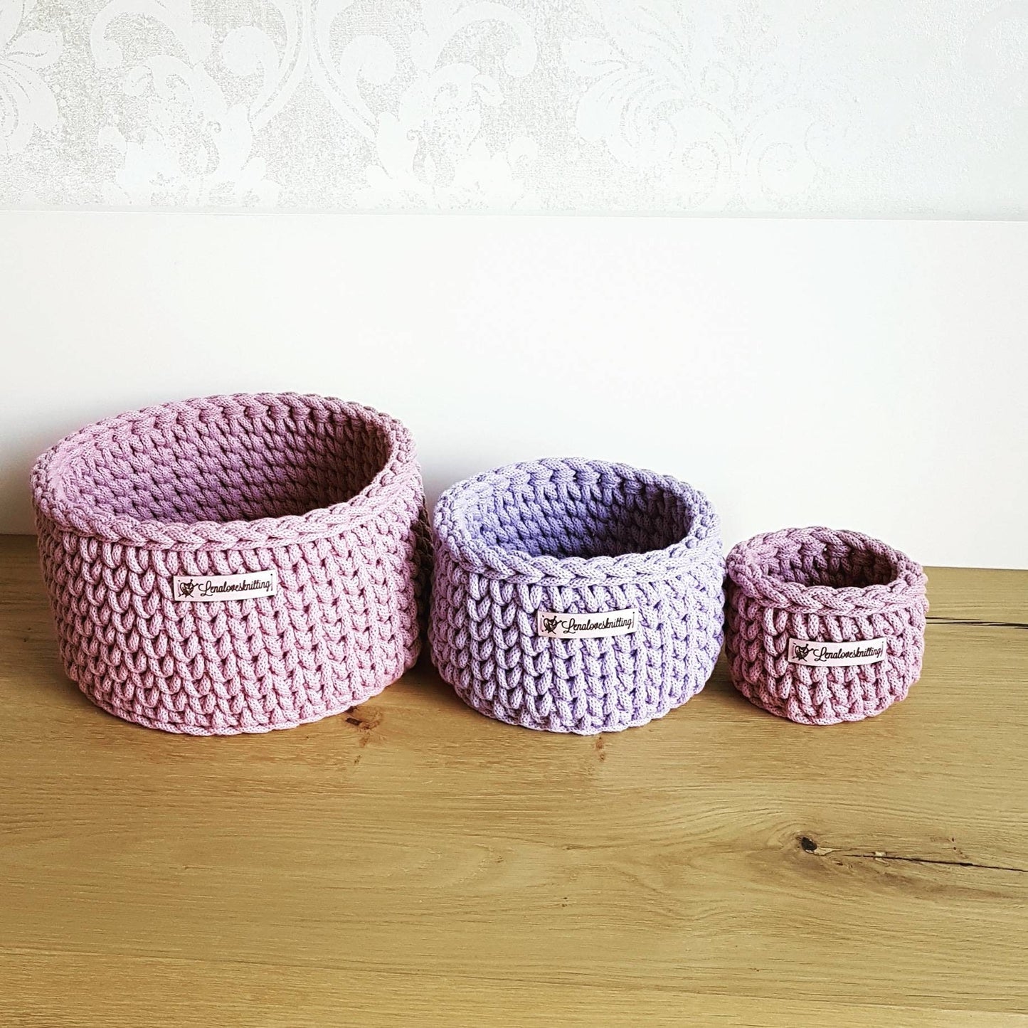 3er Set Körbe gehäkelt aus Baumwollkordel Geschenkidee Babyparty