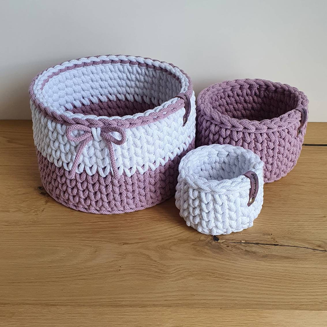 3er Set Körbe gehäkelt aus Baumwollkordel Geschenkidee Babyparty