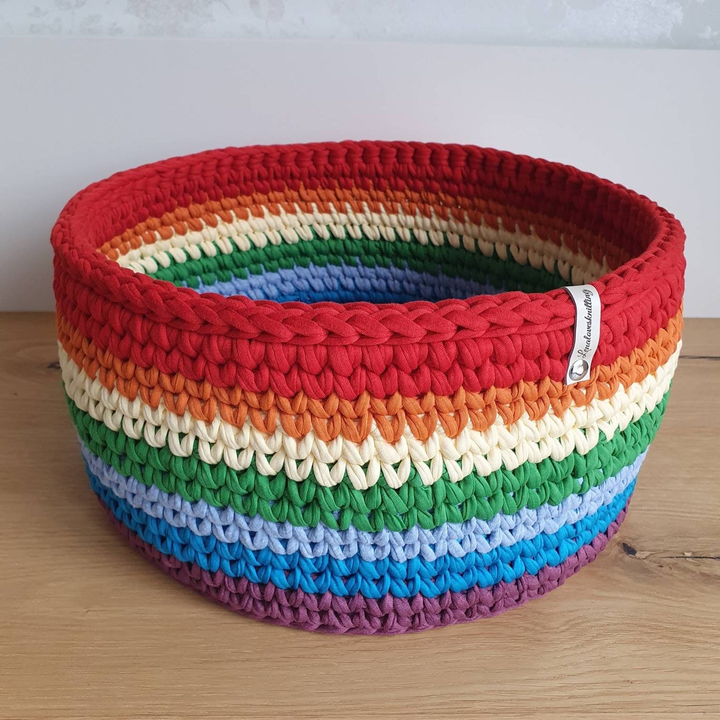 Panier arc-en-ciel Panier de rangement Utensilo crocheté à partir de coton recyclé Fil textile de différentes tailles