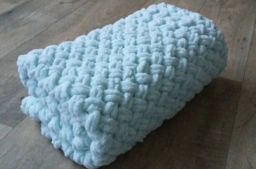 Handgestrickte Decke Babydecke Neugeborenendecke Kuscheldecke Einschlagdecke kuschelig weich Karo-Muster Baby Geschenk Babyparty Babyshower