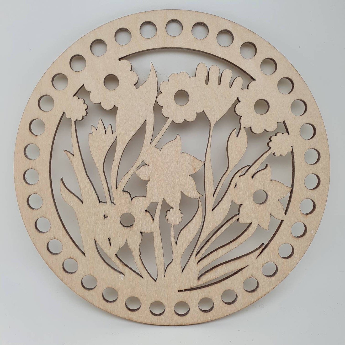Korbdeckel Holzdeckel für Häkelkorb Birkholz rund gemustert