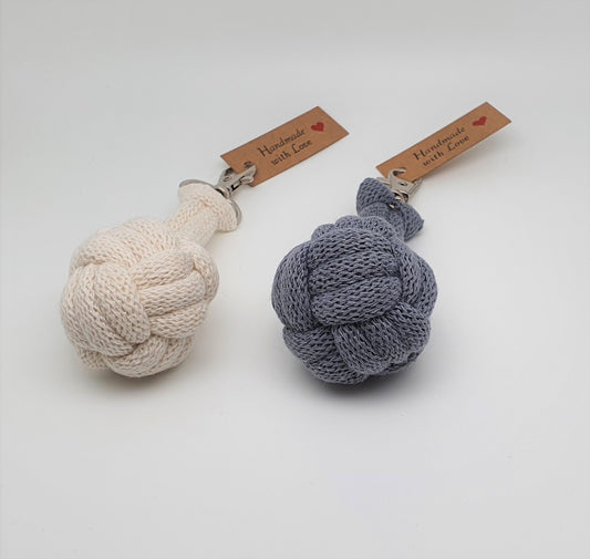 Monkey fist macrame knot keychain made of cotton cord knotted