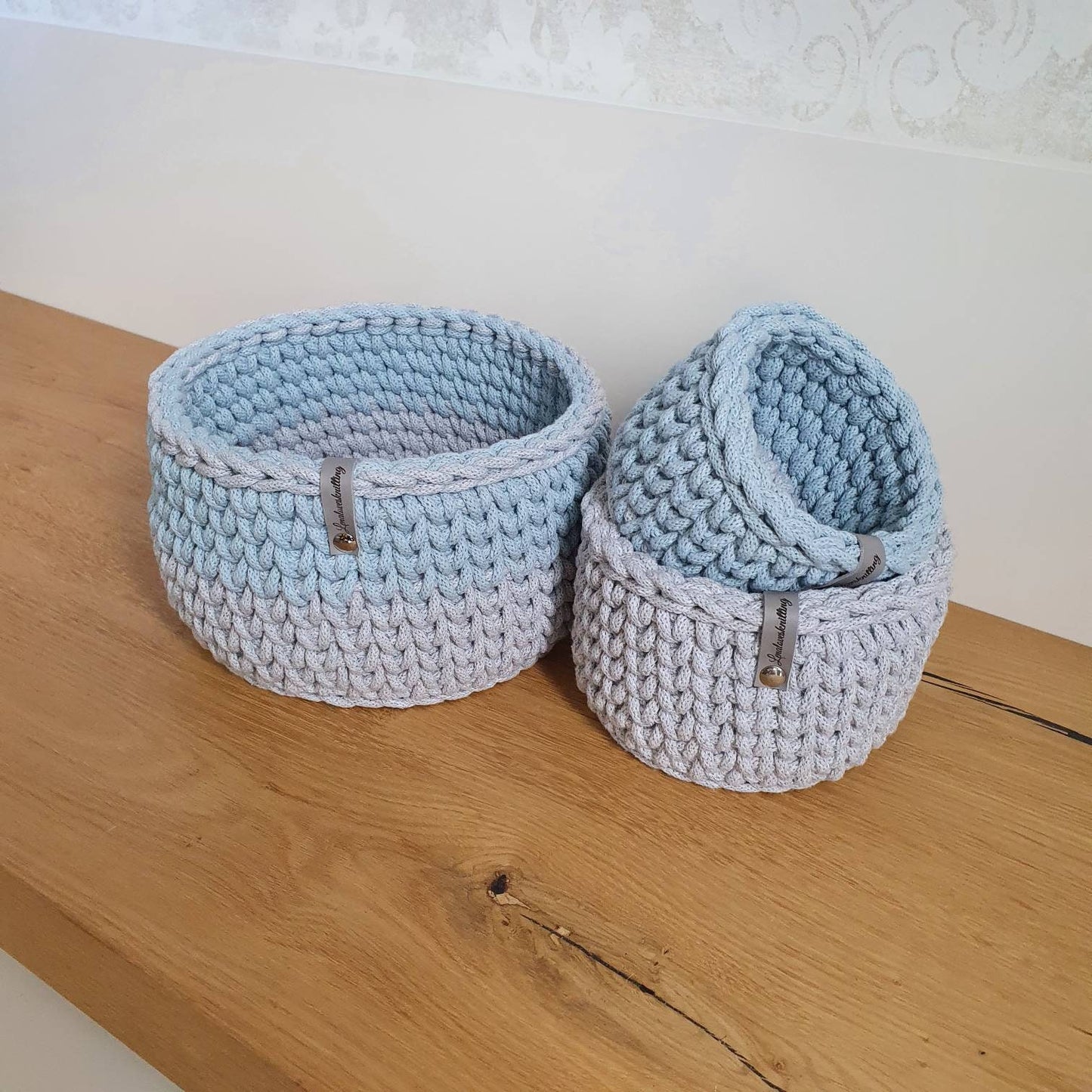 3er Set Körbe gehäkelt aus Baumwollkordel Geschenkidee Babyparty
