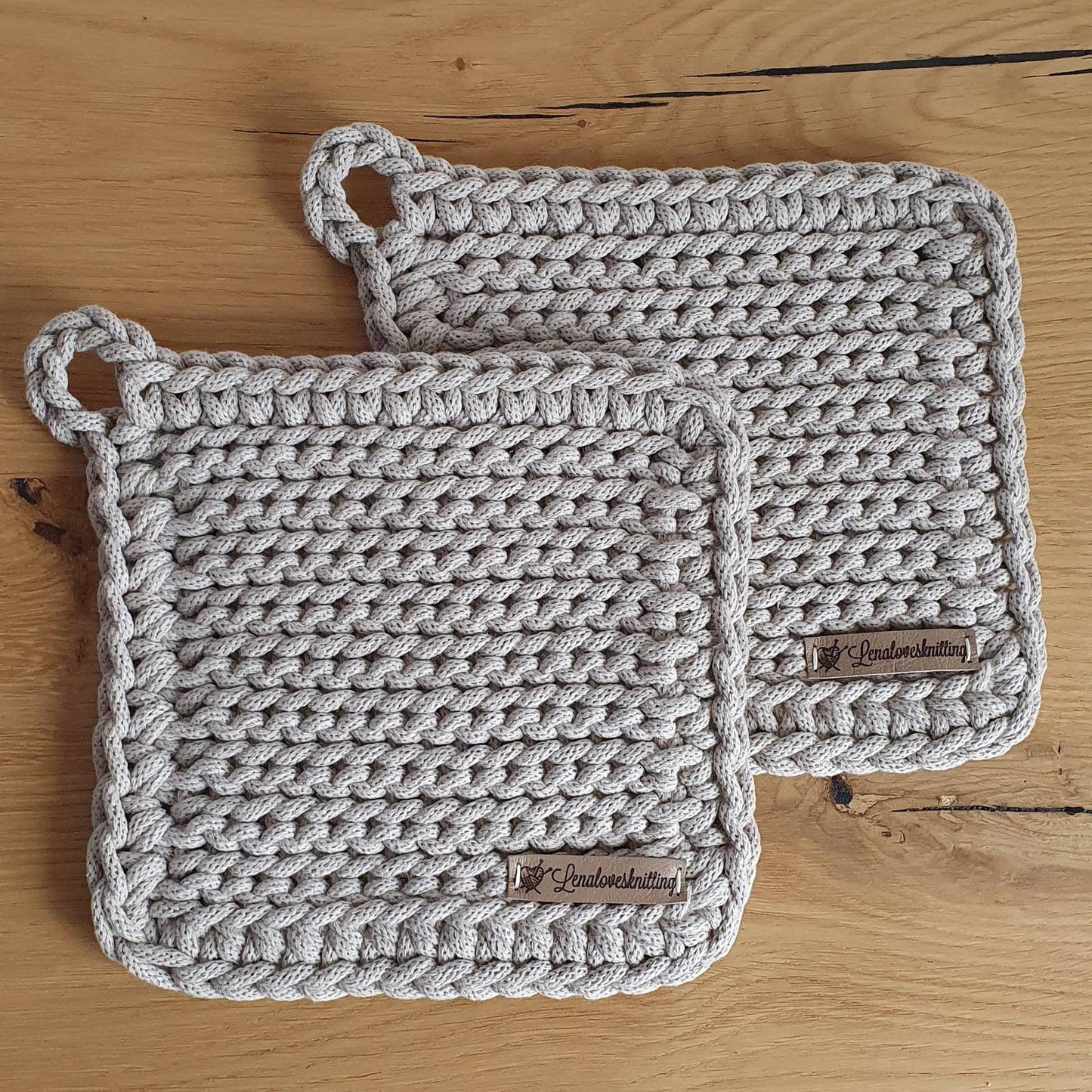 2er Set gehäkelte Topflappen Topfuntersetzer aus recycelten Baumwolle Untersetzer für die Küche