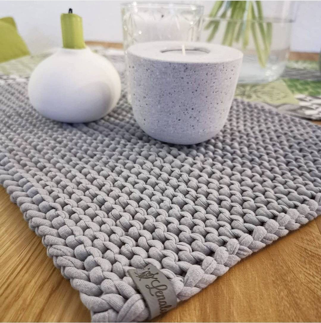Tischsets Platzsets Gr. M Untersetzer Tischdeko gestrickt Baumwolle 100% recycelt