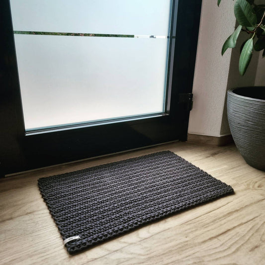 Handmade doormat crocheted from 100% washable recycled cotton