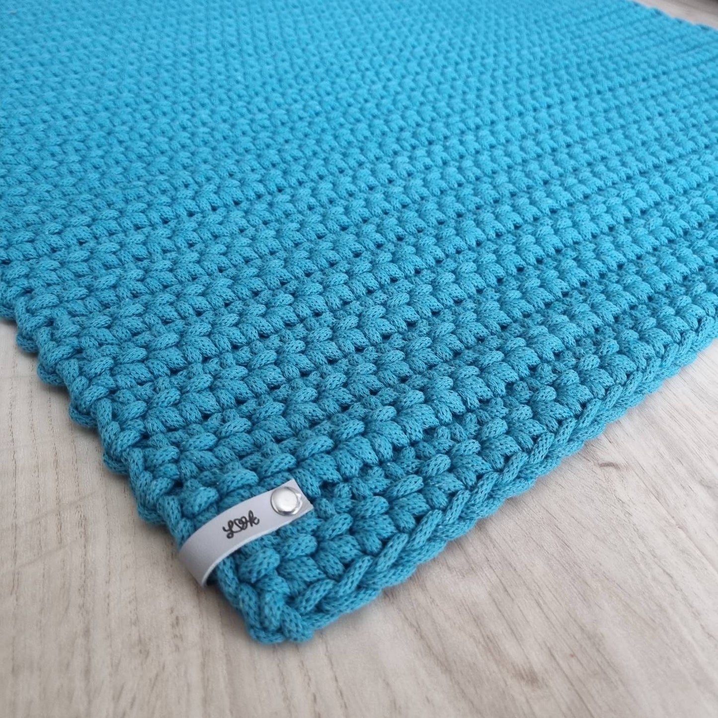 Handgemachte Türmatte gehäkelt aus 100 % waschbarer Recycling-Baumwolle