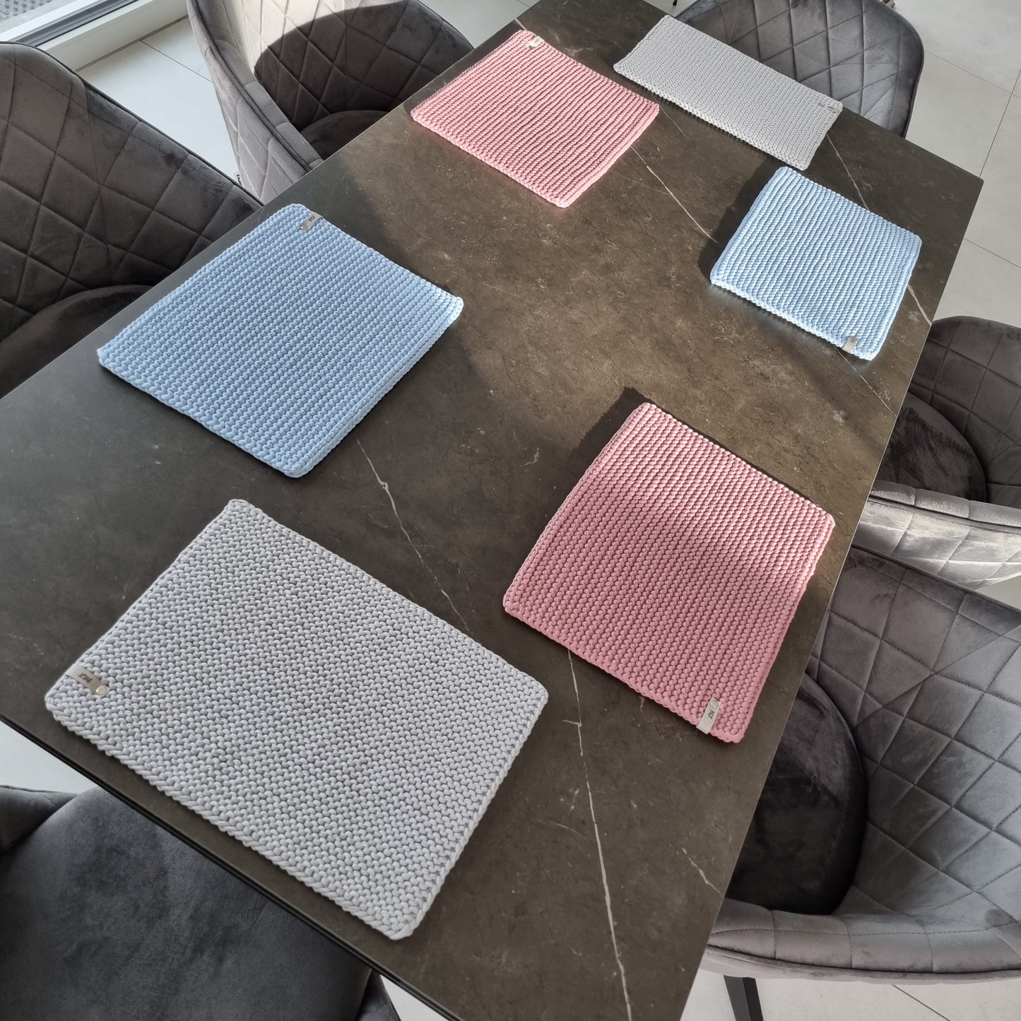 Tischsets Platzsets Gr. L Untersetzer Tischdeko gestrickt Baumwolle 100% recycelt