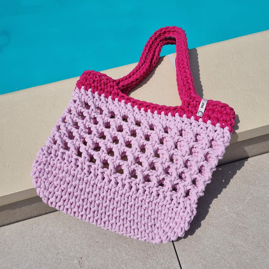 Strandtasche Sommertasche gehäkelt aus recycelten  Öko-Tex Baumwolle