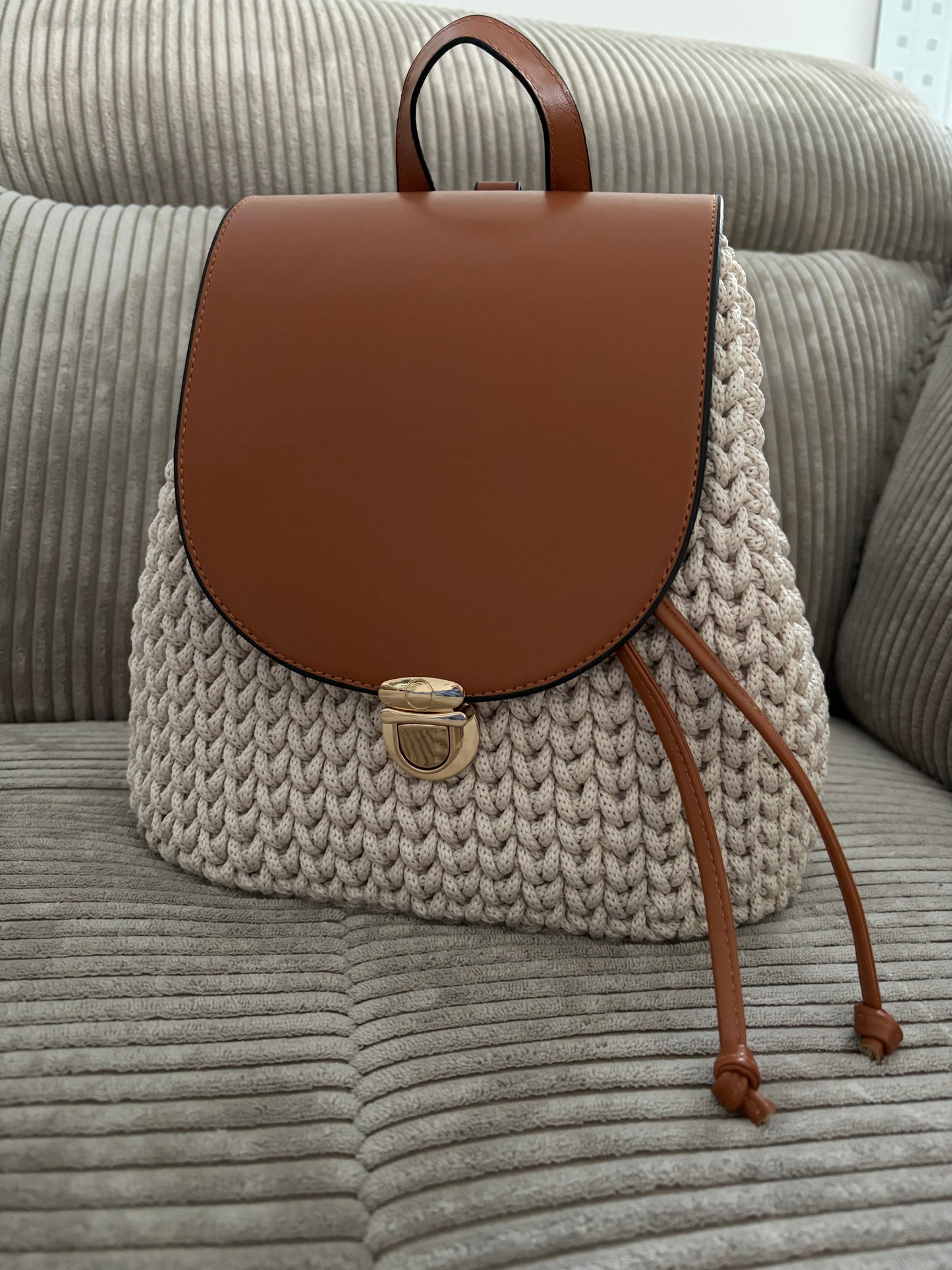 Handmade small backpack with vegan leather