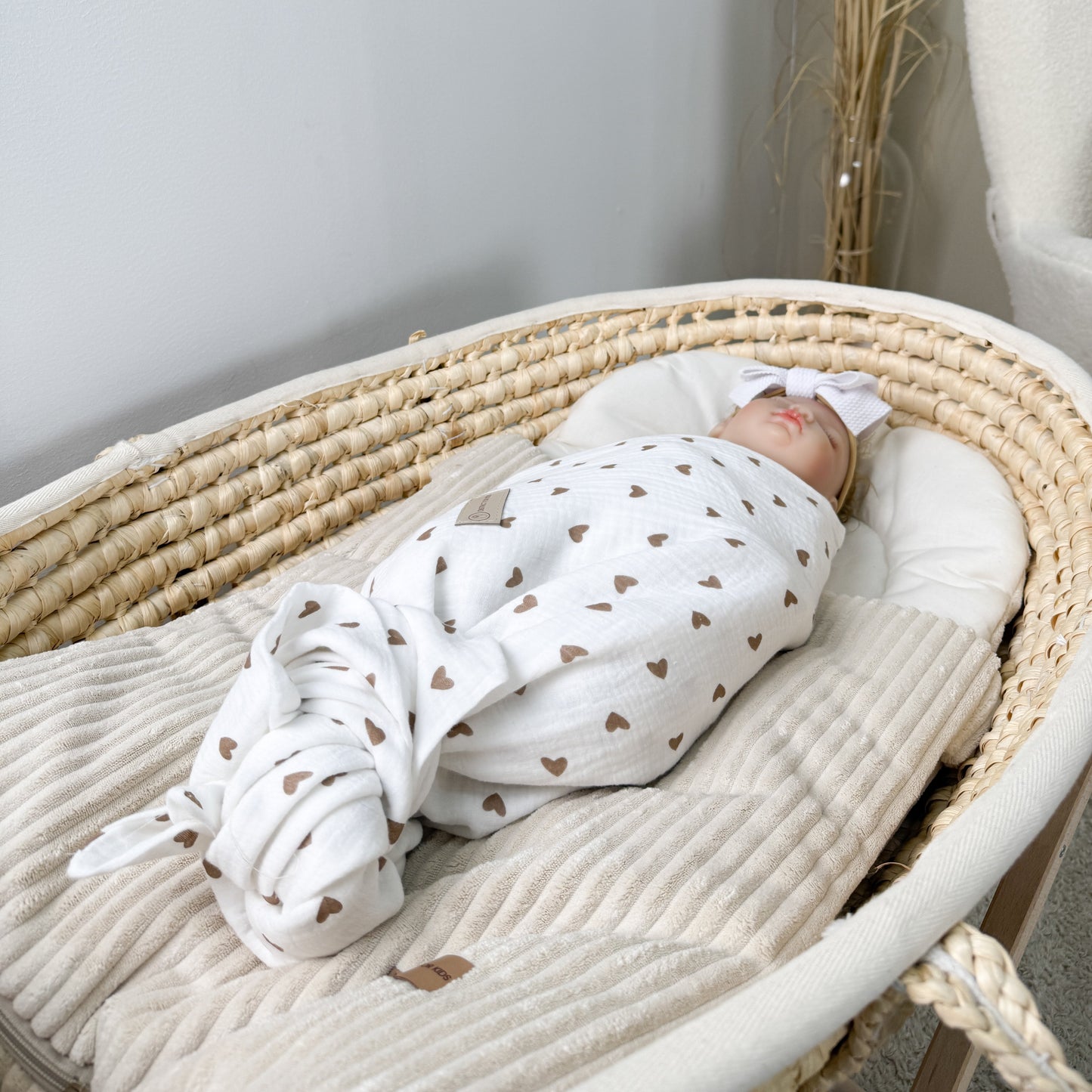 Decke Musselin Herzen braun - Mulltuch, Schmuse- & Puckdecke