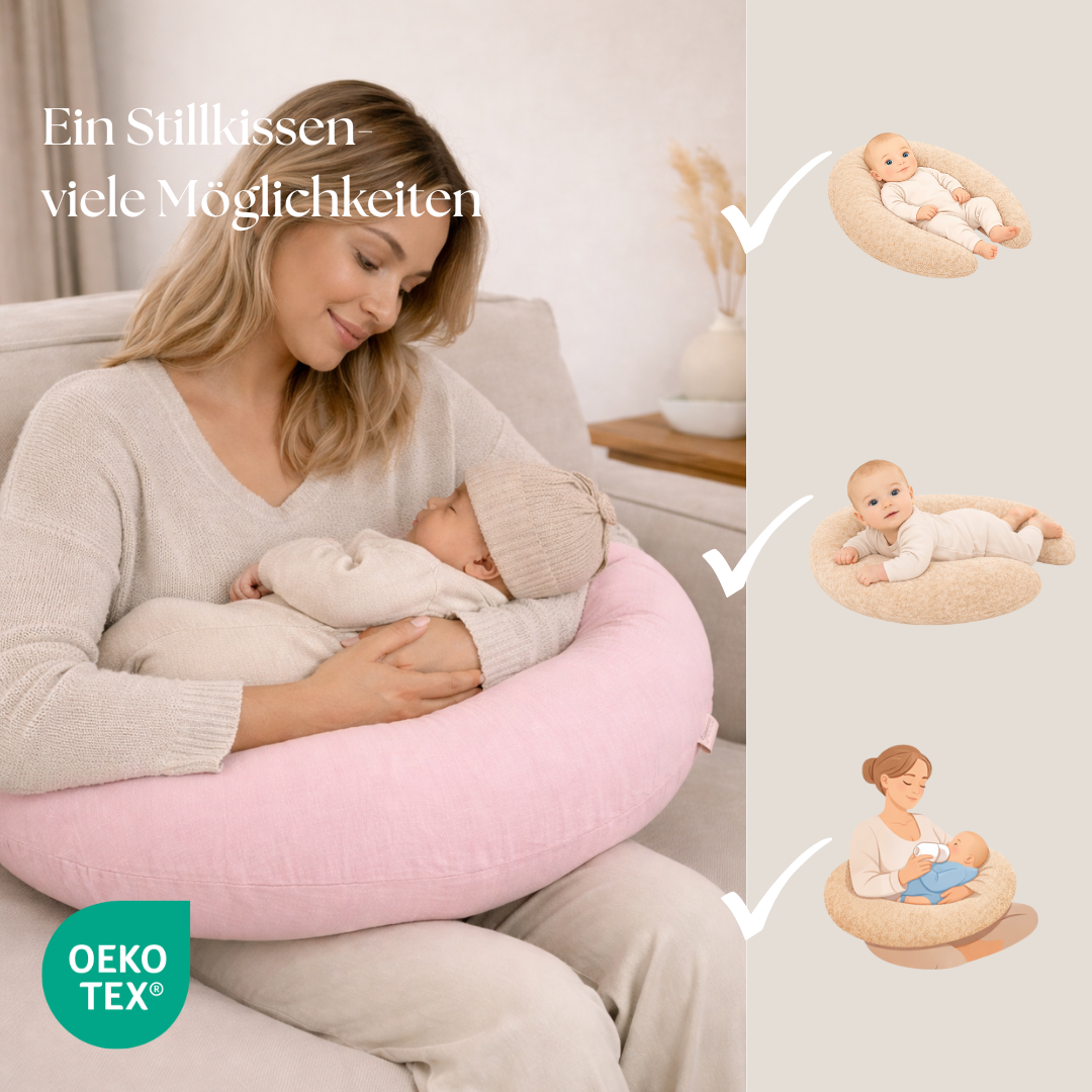 Stillkissen U-Form Musselin mit abnehmbaren Bezug – ergonomisches Mondstillkissen