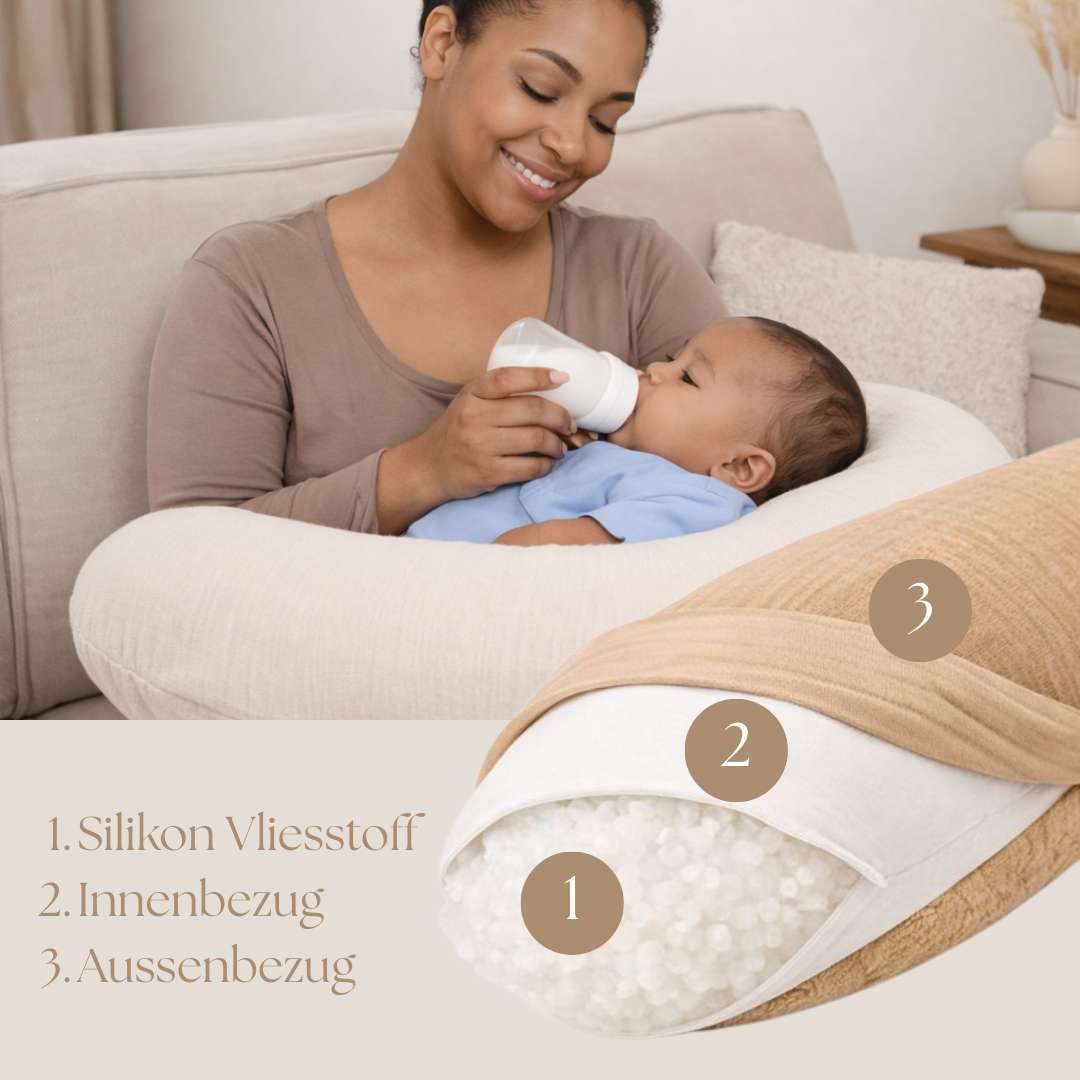 Stillkissen U-Form Musselin mit abnehmbaren Bezug – ergonomisches Mondstillkissen