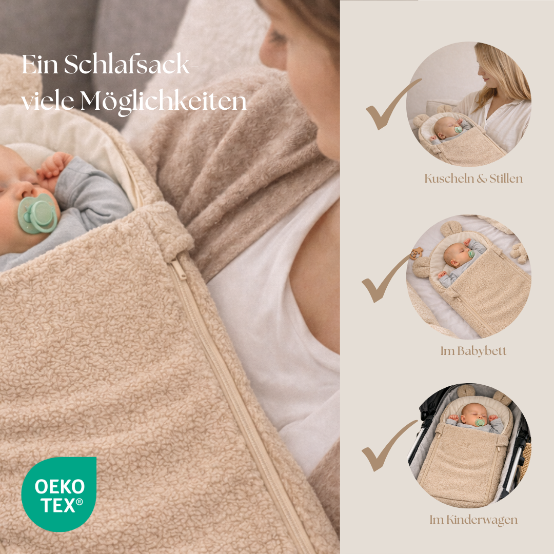 Babyschlafsack Teddyohren Teddy Bouclé - kuscheliger Ganzjahresschlafsack