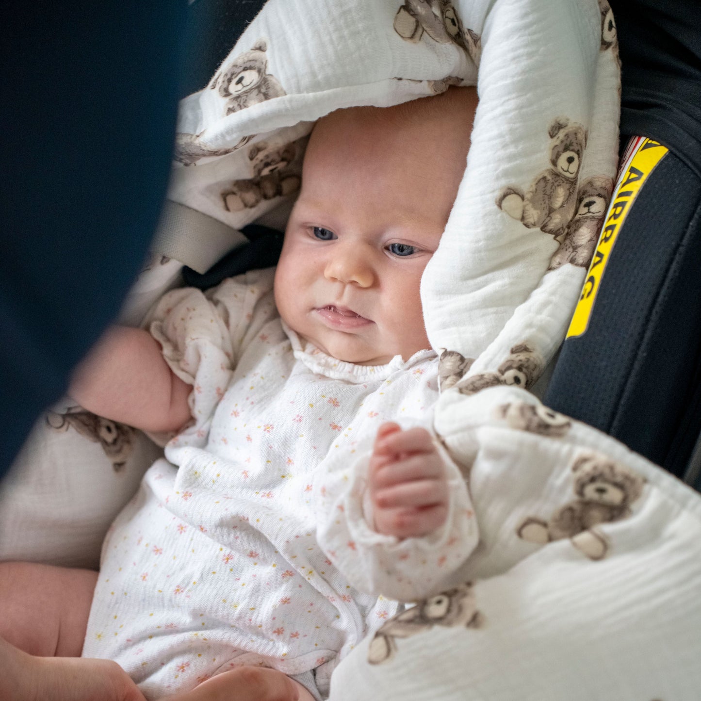 Einschlagdecke Musselin Teddybär – Perfekt für Autoschale Ganzjährig