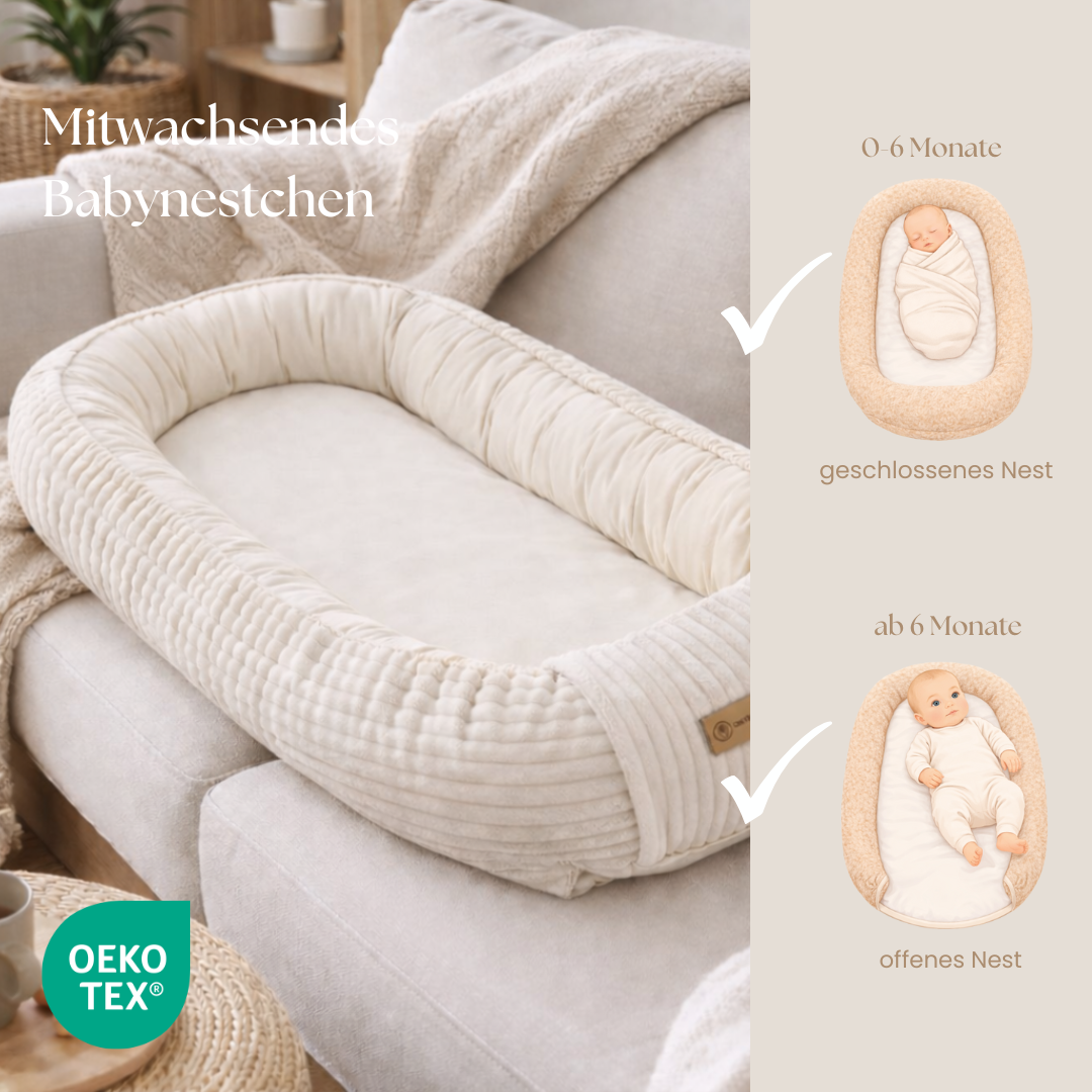 Babynestchen Cord  – Mitwachsender weicher Baby-Kokon