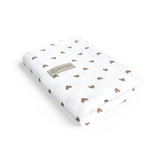 Decke Musselin Herzen braun - Mulltuch, Schmuse- & Puckdecke