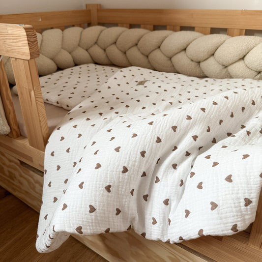 Bettwäsche gebrauchsfertig Musselin Herzen braun – Weich & Atmungsaktiv