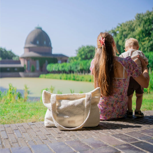 Shopper Mom Bag Bouclé Teddystoff- Ideal für den Alltag, Kinderwagen, Cross Shoulder