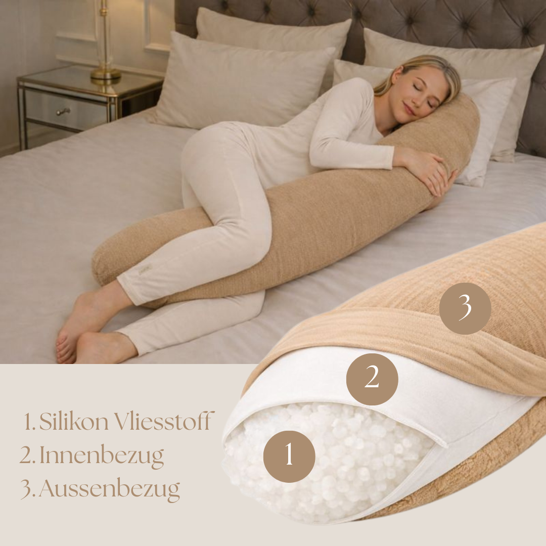 Stillkissen & Schwangerschaftskissen Musselin XXL | Herzen braun