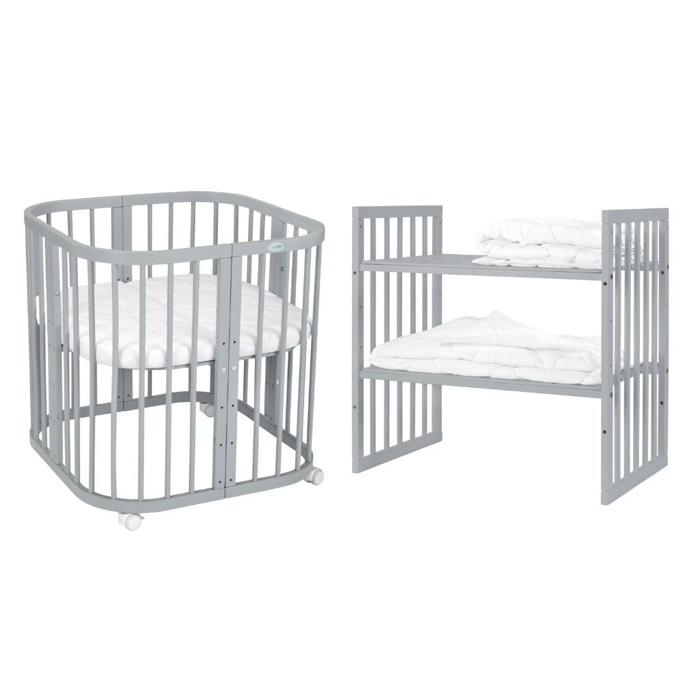 Babybett 7-in-1 – Ein Bett für viele Jahre - mitwachsend | Quadratische Form