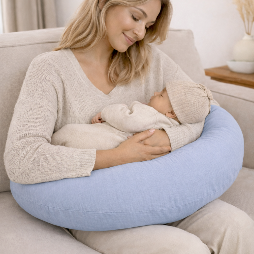 Stillkissen U-Form Musselin mit abnehmbaren Bezug – ergonomisches Mondstillkissen
