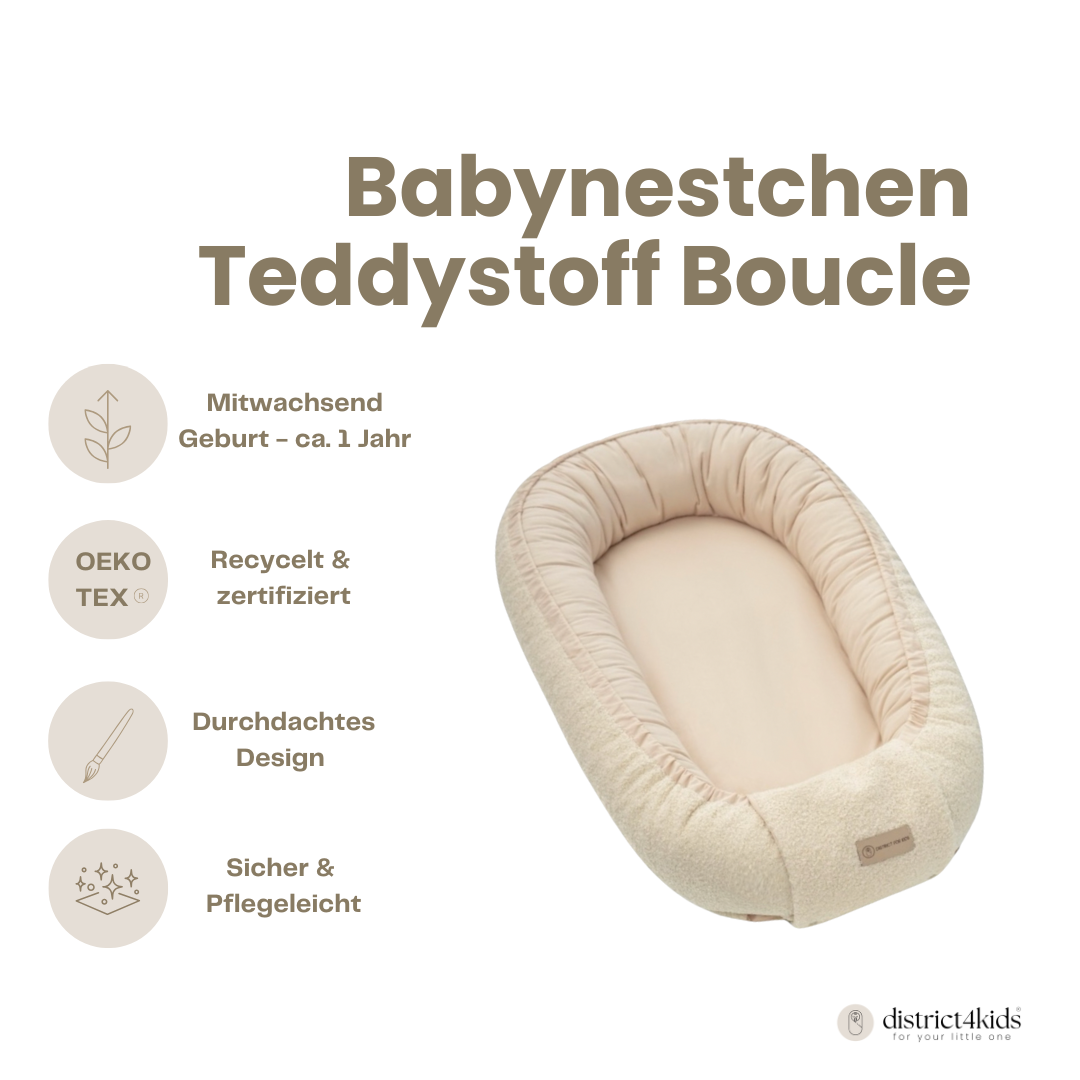 Babynestchen Teddystoff-Bouclé – mitwachsender Baby-Kokon