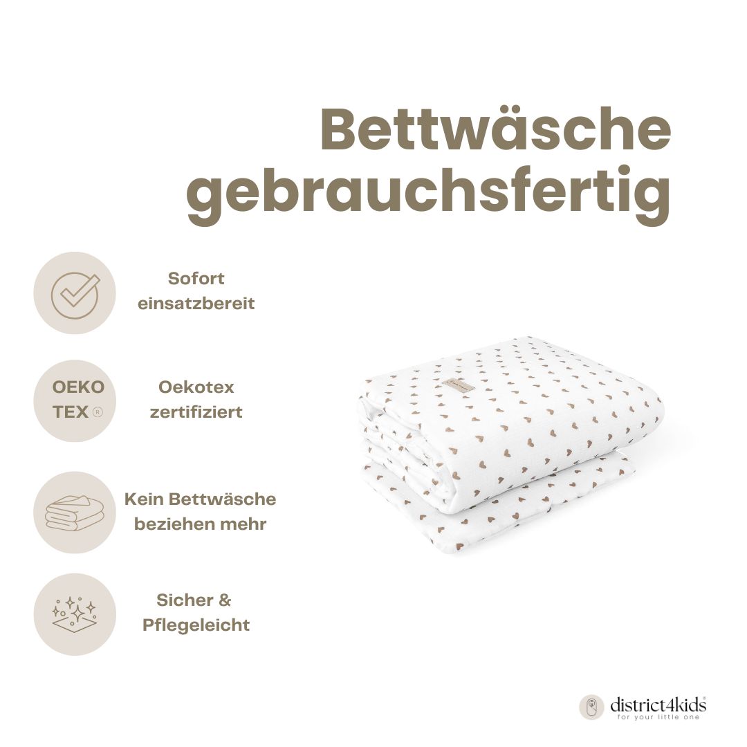 Bettwäsche gebrauchsfertig Musselin Herzen braun – Weich & Atmungsaktiv