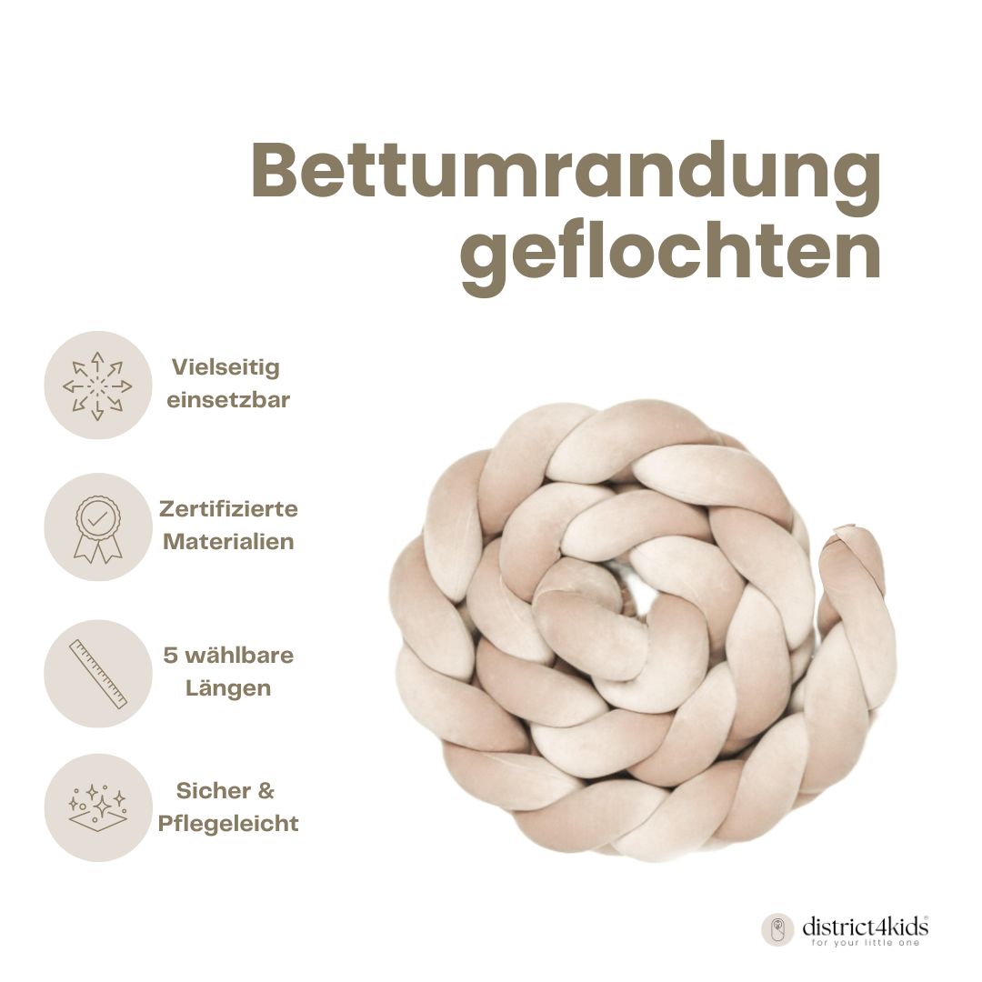Bettschlange geflochten Velours – Bettumrandung für Schutz, Geborgenheit & Komfort